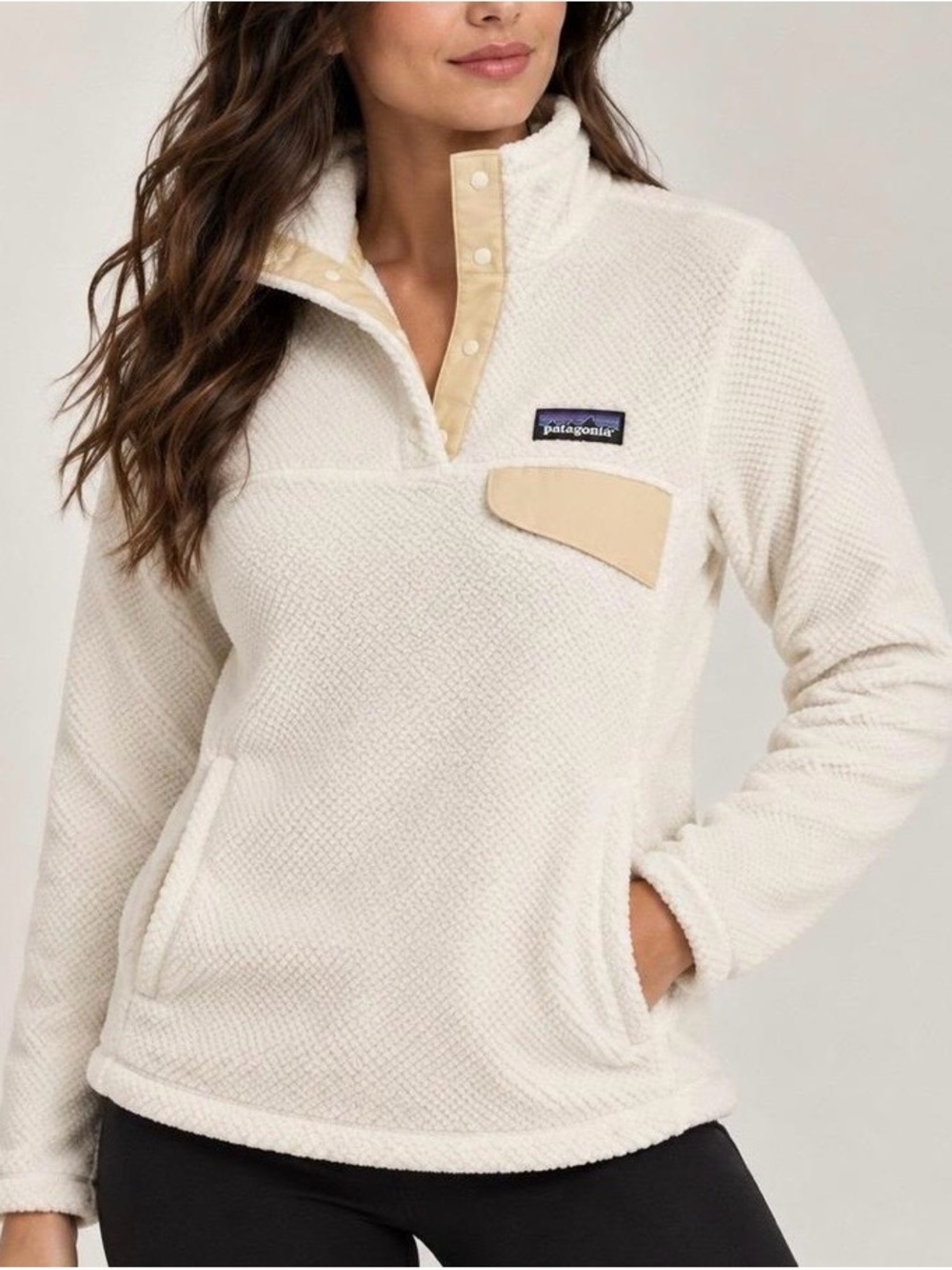 Patagonia Cream Fleece Snap Pullover with Tan Accents